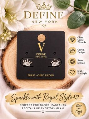 Clear Crown Stud Earrings - Silver-Tone